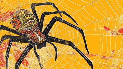 Intricate Spider on Abstract Web Background Illustration