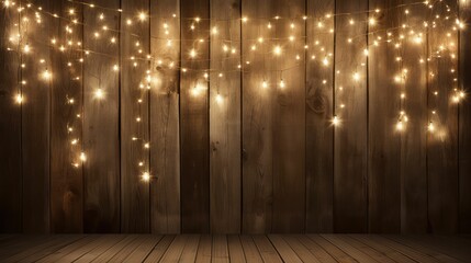 Canvas Print - cozy string lights wood background