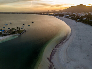 Poster - Serene sunset scene at a beach near the ocean with a mountain backdrop: Mallorca