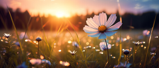 Sticker - White Cosmos Flower in a Sunlit Field