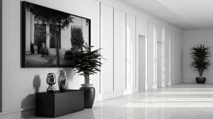 Canvas Print - hallway blurred interior design black and white