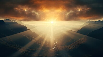 Poster - valley sun over mountains