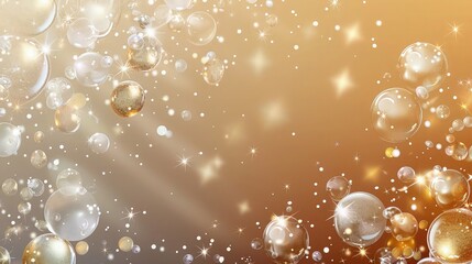 Wall Mural - A festive shinny background with shinny pearl and bubbles isolated on golden background 