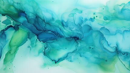 Sticker - hues blue green alcohol ink background