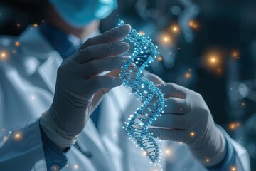 Poster - View of a Doctor touching DNA structure