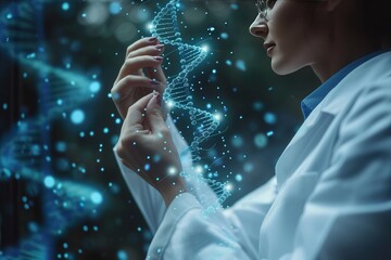 Sticker - View of a Doctor touching DNA structure