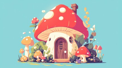 Wall Mural - A cute mushroom gnome house for a fairytale hobbit village, isolated on a white background. A funny fungus wizard hut with a roof, ready for a magical kids story.