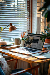 Canvas Print - Home Learning Setup with Organized Study Space and Laptop  