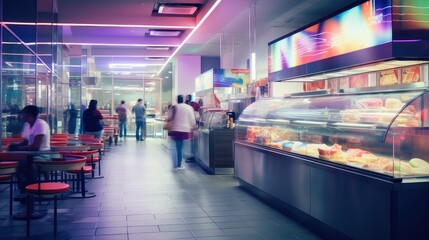 Canvas Print - atmosphere blurred fast food restaurant interior