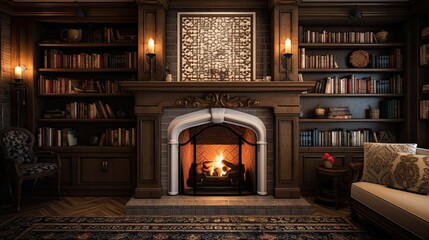 Wall Mural - tile fireplace interior