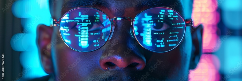 An image of a Black Man working on his computer with lines of code ...