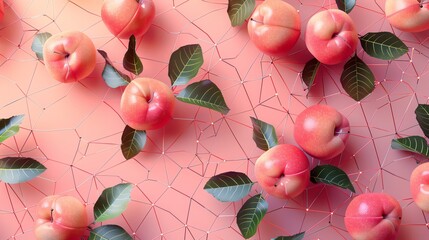 Peach background with polygon web that analyzing data on Peach and square pieces with Peach elements