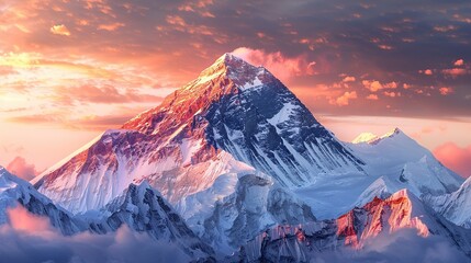 Capturing Alpenglow: Realistic View of Mount Everest's Soft Colors