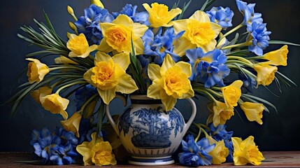 Poster - irises blue and yellow bouquet flowers images