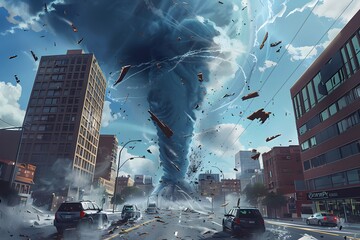 Wall Mural - Illustrated of Tornado debris detection in city geography Image with text space.