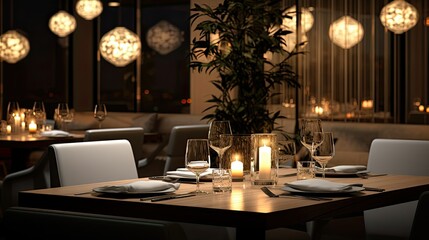 Canvas Print - restaurant blurred interior design background