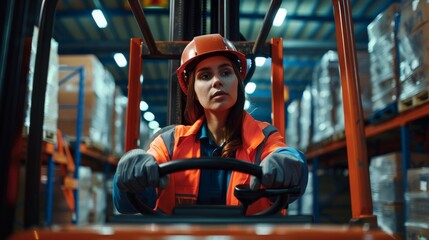 The portrait shows a warehouse worker driving a forklift.