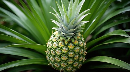 Poster - unripe green pineapple fruit