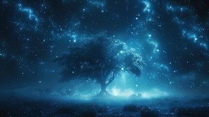 sky night tree galaxy astronomy background blue nature light dark universe nebula space stars landsc
