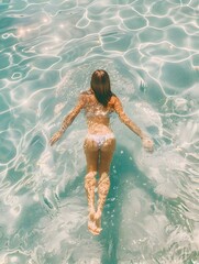 Woman Floating Peacefully in Clear Pool Water - Generative ai