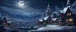 © FoxGrafy - Snowy village scene with warm lights, copy space,
