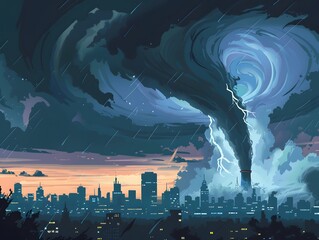 Wall Mural - Illustrated of Tornado watch alert system for metropolitan areas.
