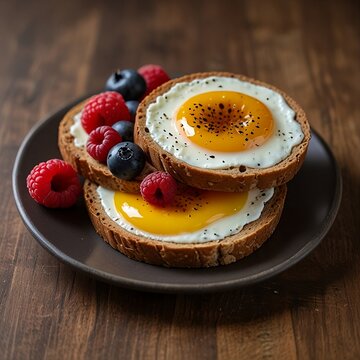 Delicious healthy breakfast with eggs and fruit