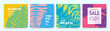 © Feodora_21 - Summer backgrounds with tropical palm leaves. Design templates in minimalist modern art style. Jungle and beach theme. Editable vector illustration