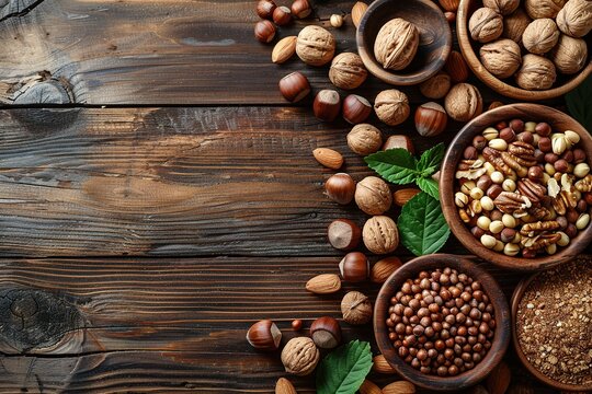 food healthy ingredient snack brown walnut vegetarian tasty nut nature diet organic wooden table hazelnut background