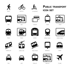 City public transport icons set. The outline icons are well scalable and editable. Contrasting vector elements are good for different backgrounds. EPS10.