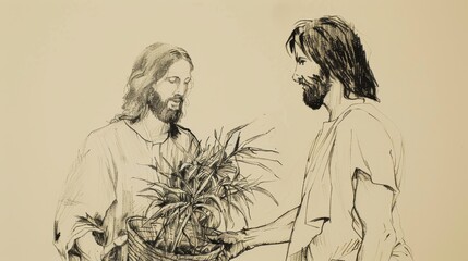 Jesus and the Parable of the Lost Coin, Biblical Illustration of Value and Redemption, Ideal for Religious article