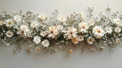 Wall Mural - A watercolor painting of a flower crown made of delicate wedding flowers, including daisies and baby's breath, adding a whimsical and romantic touch. List of Art Media Photograph inspired by Spring