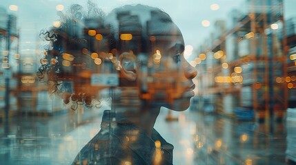 Wall Mural - A woman's reflection in a window with a blurry background