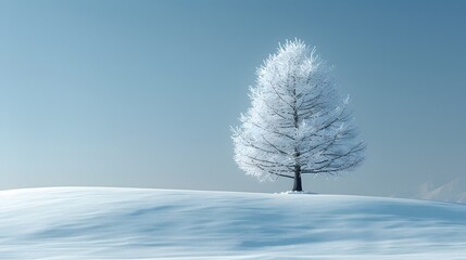 Wall Mural - a single pine tree on a snowy hill, with a backdrop of a clear, crisp winter sky. list of art media 