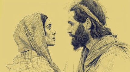 Wall Mural - Faith and Persistence: Jesus' Encounter with the Canaanite Woman, Biblical Illustration