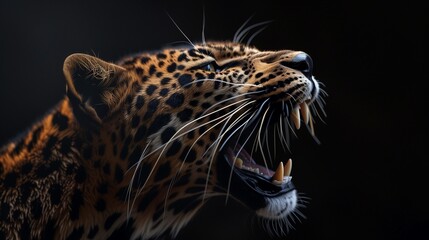 Wall Mural - close up of leopard mouth, in dark