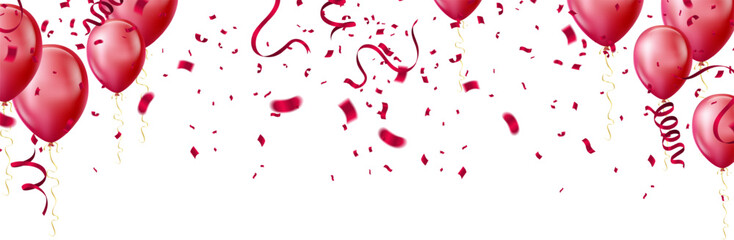 Wall Mural - Valentine's day banner with balloons and confetti. Vector illustration