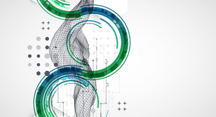 Wireframe concept. Abstract technology  futuristic vector background. Hand drawn art.