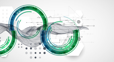 Wireframe concept. Abstract technology  futuristic vector background. Hand drawn art.