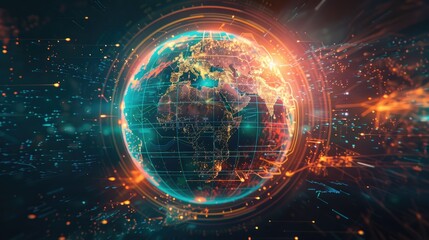 Digital globe with network connections, Social network communication in the global computer networks, Futuristic earth globe, Science and technology background