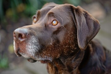 Wall Mural - Close-up view of a dog's face with a blurred background. Suitable for pet-related designs