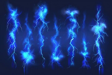 Wall Mural - a striking image of blue lightning bolts on a dark background. ideal for various design projects