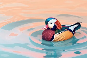 Canvas Print - A peaceful image of a duck floating on a serene body of water. Suitable for various nature and wildlife themes