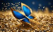 © Rena - Blue and gold flying grains gracefully combine, hi-res image background with butterfly