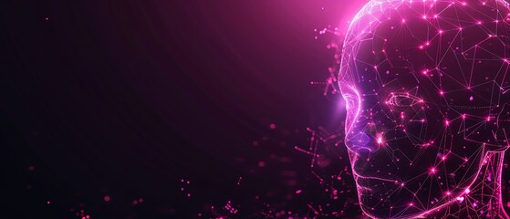 Wall Mural - Plum color digital hologram futuristic face neuron link on a neuron connection, Artificial intelligence concept, isolated on black background