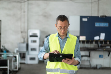 Wall Mural - person working with tablet in workshop