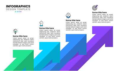 Sticker - Infographic template. 4 growing arrows with icons