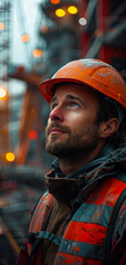 Wall Mural - Construction worker looking up at the sky