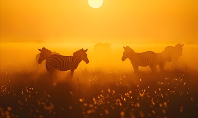 Wall Mural - Zebras in Sunset