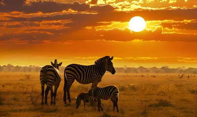 Wall Mural - Zebras in Sunset